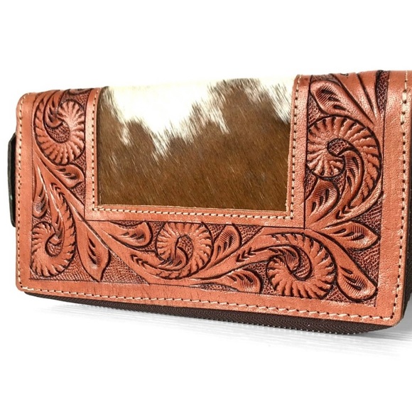 A50) New! Handmade genuine leather genuine
cowhide fur leather amazing wallet - Picture 3 of 6